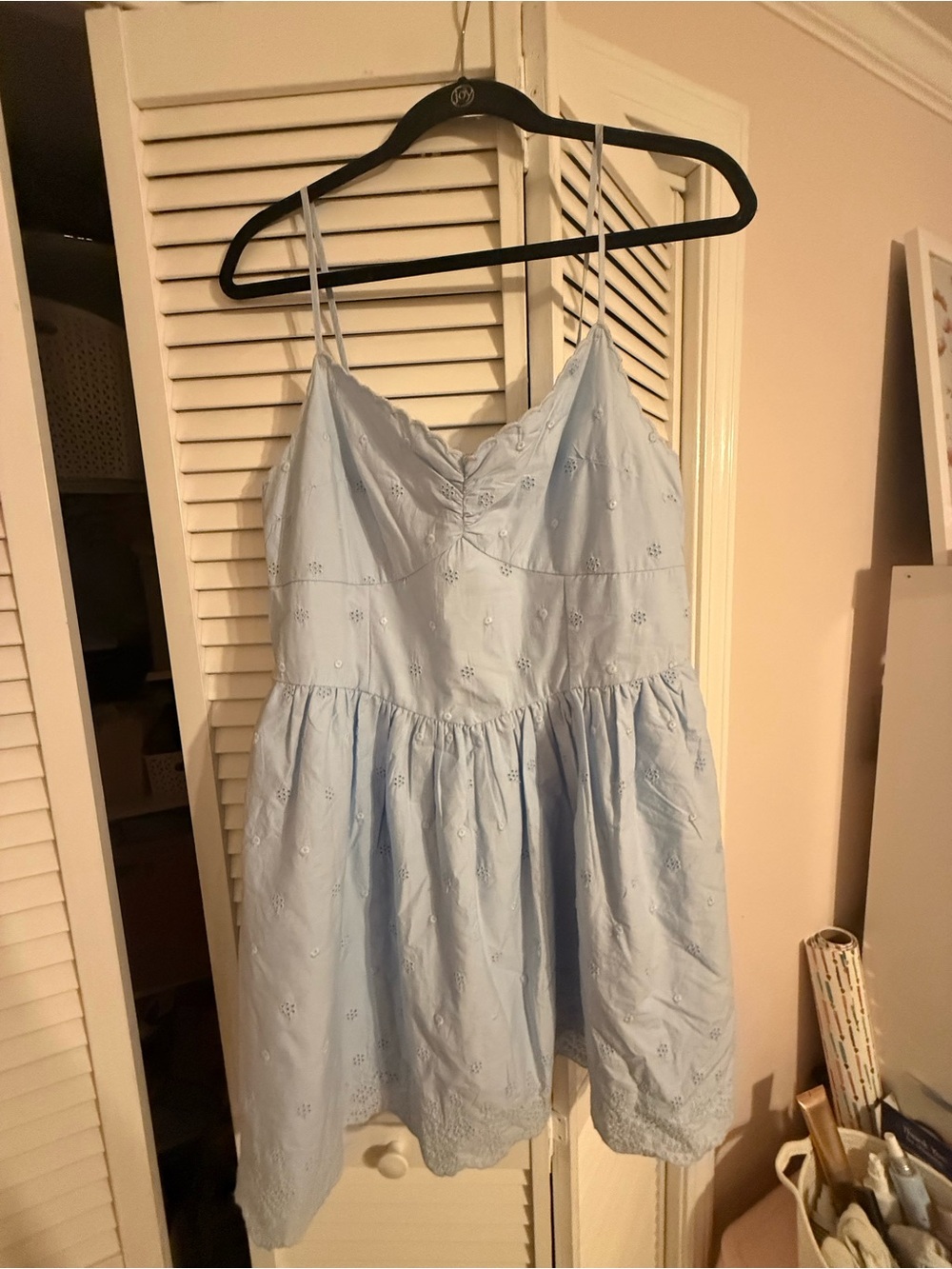 Women’s ' Light Blue Eyelet Sundress - Sleeveless Spaghetti Strap